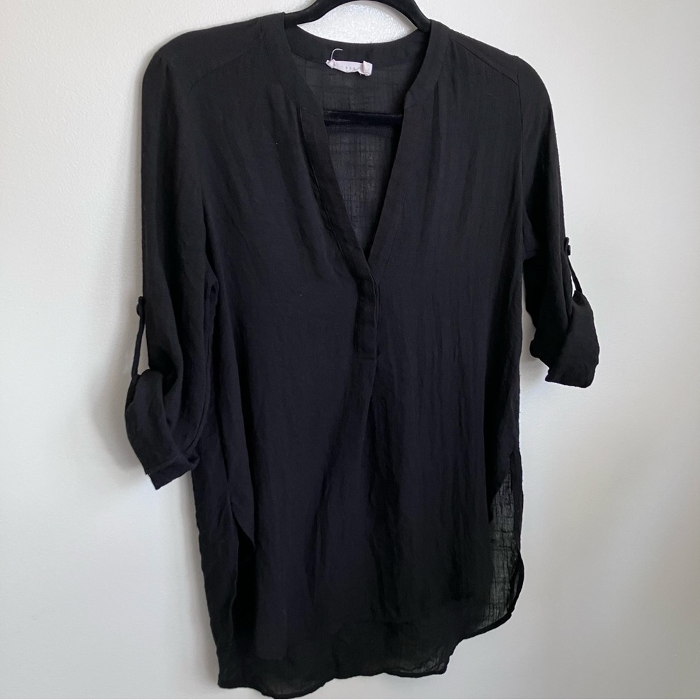 Lush Semi-Sheer V-Neck Blouse